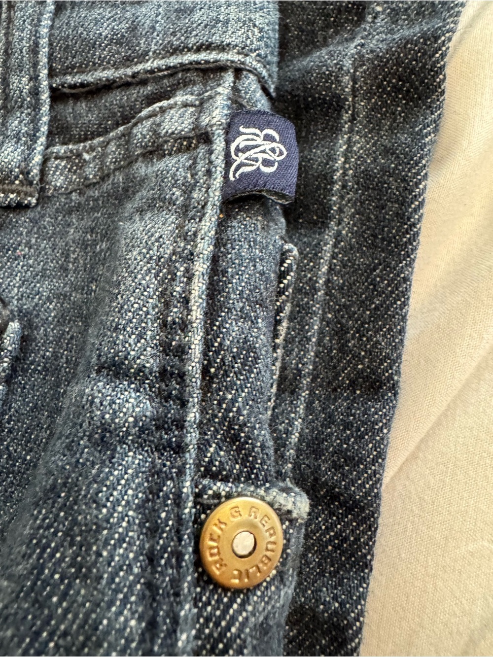 Victoria Beckham Rock & Republic Dark Blue Jeans with Gold Crown Embroidery - Picture 4 of 7